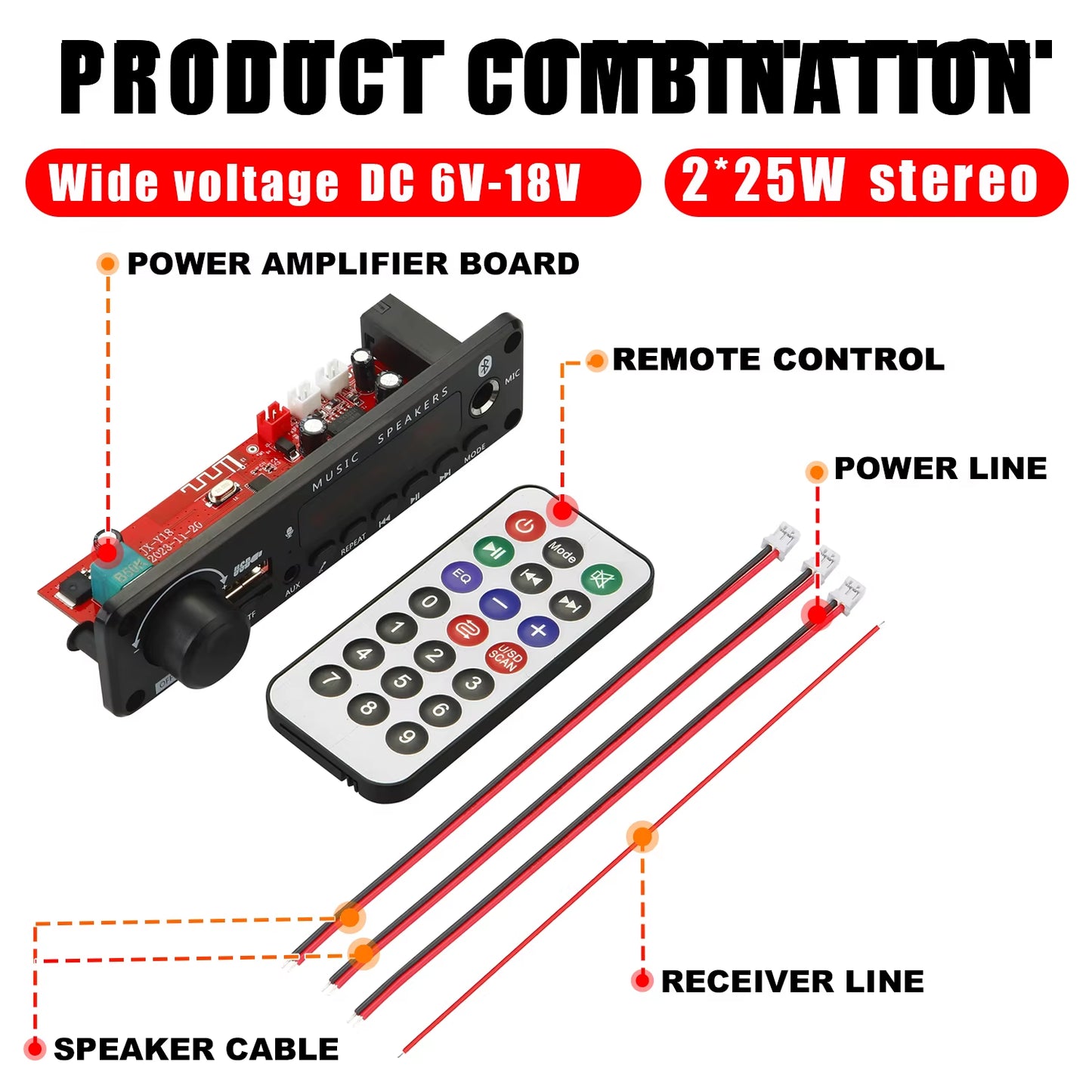 NEW 200W Amplifier Bluetooth DIY MP3 WAV Decoder Board DC 12V 100W Wireless Car USB MP3 Player TF Card Slot USB FM with Mic