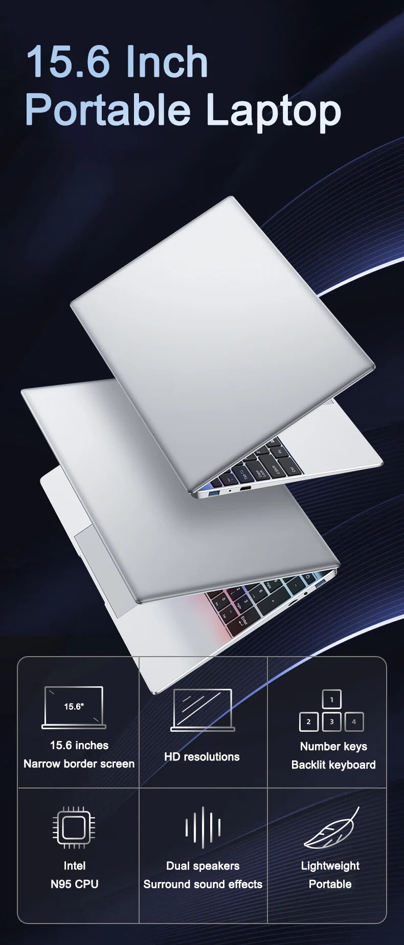 Notebook Ultra Slim Laptop 15.6" N95 32GB 2048GB Silvery 16GB 1024GB