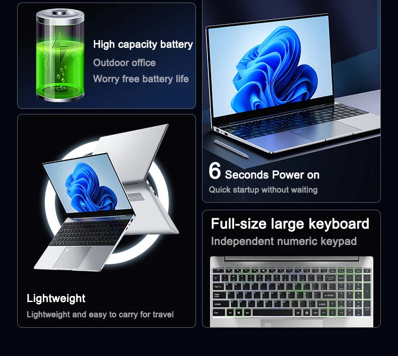 Notebook Ultra Slim Laptop 15.6" N95 32GB 2048GB Silvery 16GB 1024GB