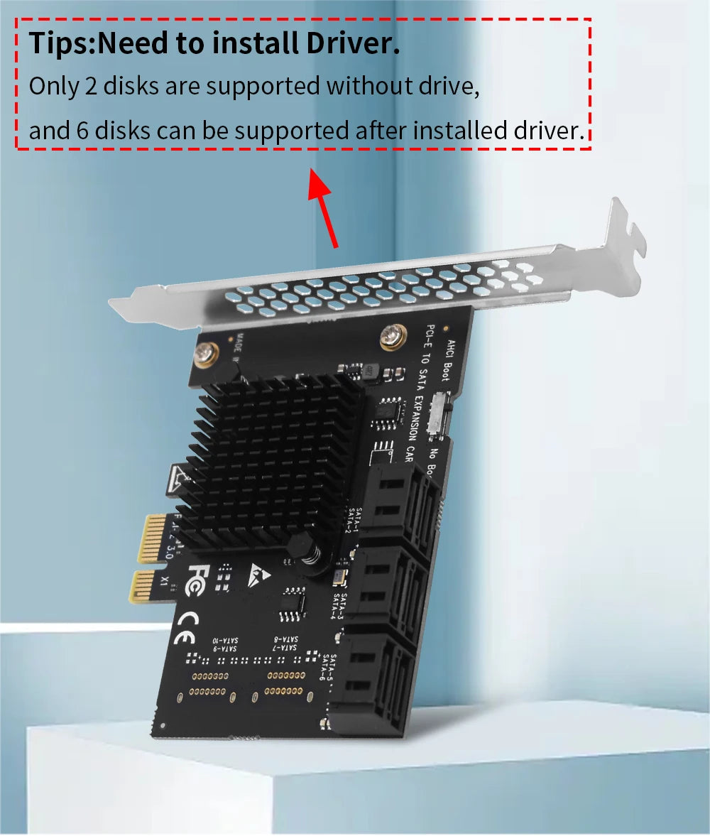 TISHRIC PCI-E 1x 4x 16x To PCIE 1X to 10 Sata PCIE 1X to 6 Sata PCIE
