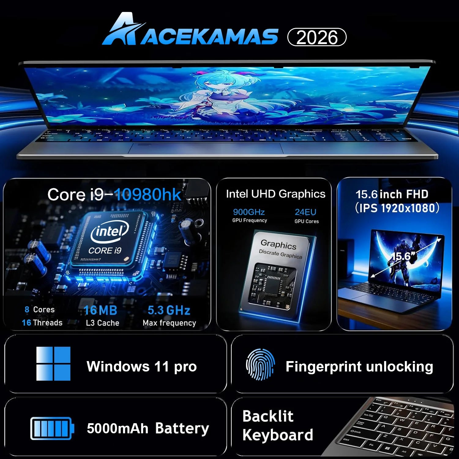 Notebook Intel ACEKAMAS 15.6" Gaming Laptop Core i9 16GB 1TB Intel
