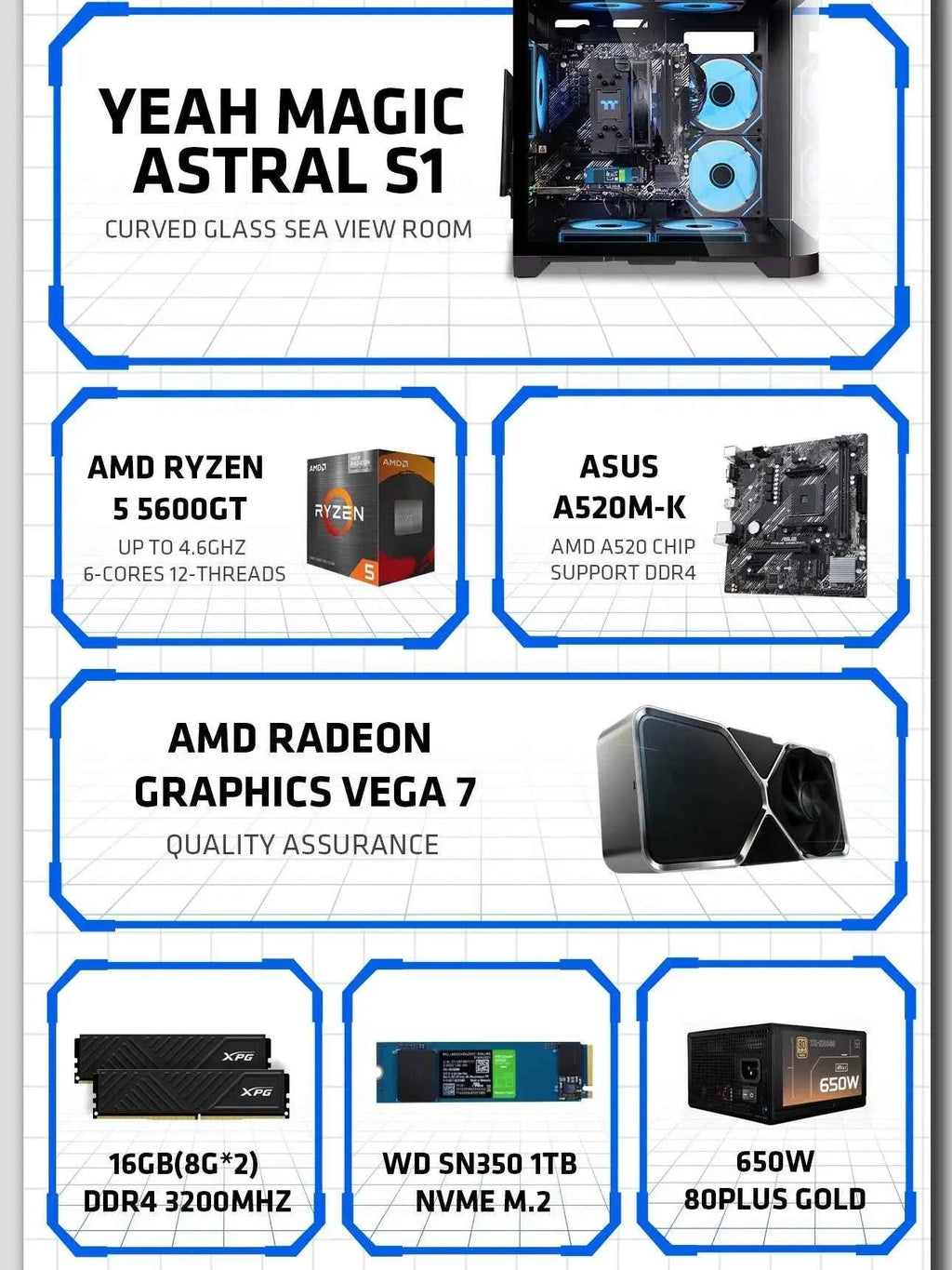 SSD AMD YEAH MAGIC Gaming Desktop Ryzen 5 16GB 3.9GHz Ryzen 5 5600GT