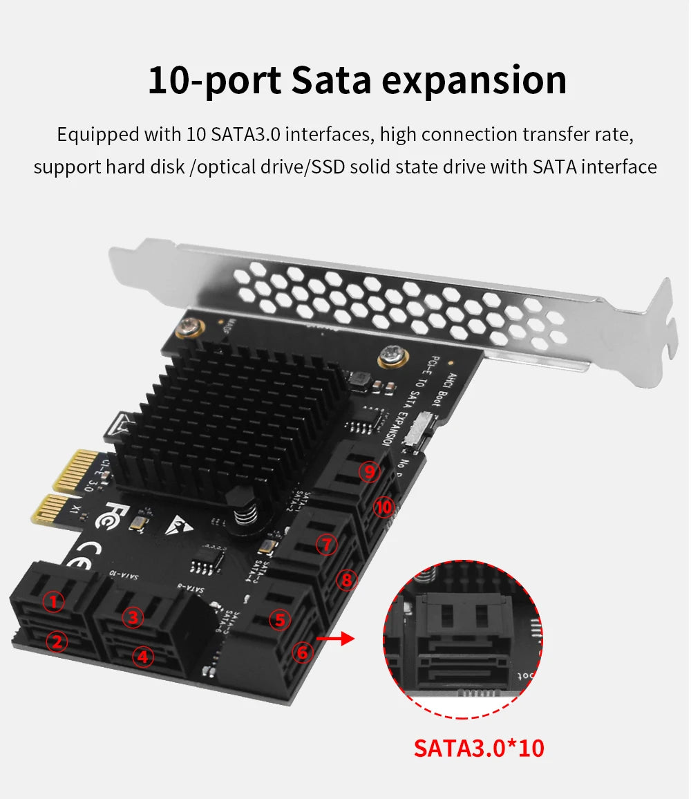 TISHRIC PCI-E 1x 4x 16x To PCIE 1X to 10 Sata PCIE 1X to 6 Sata PCIE