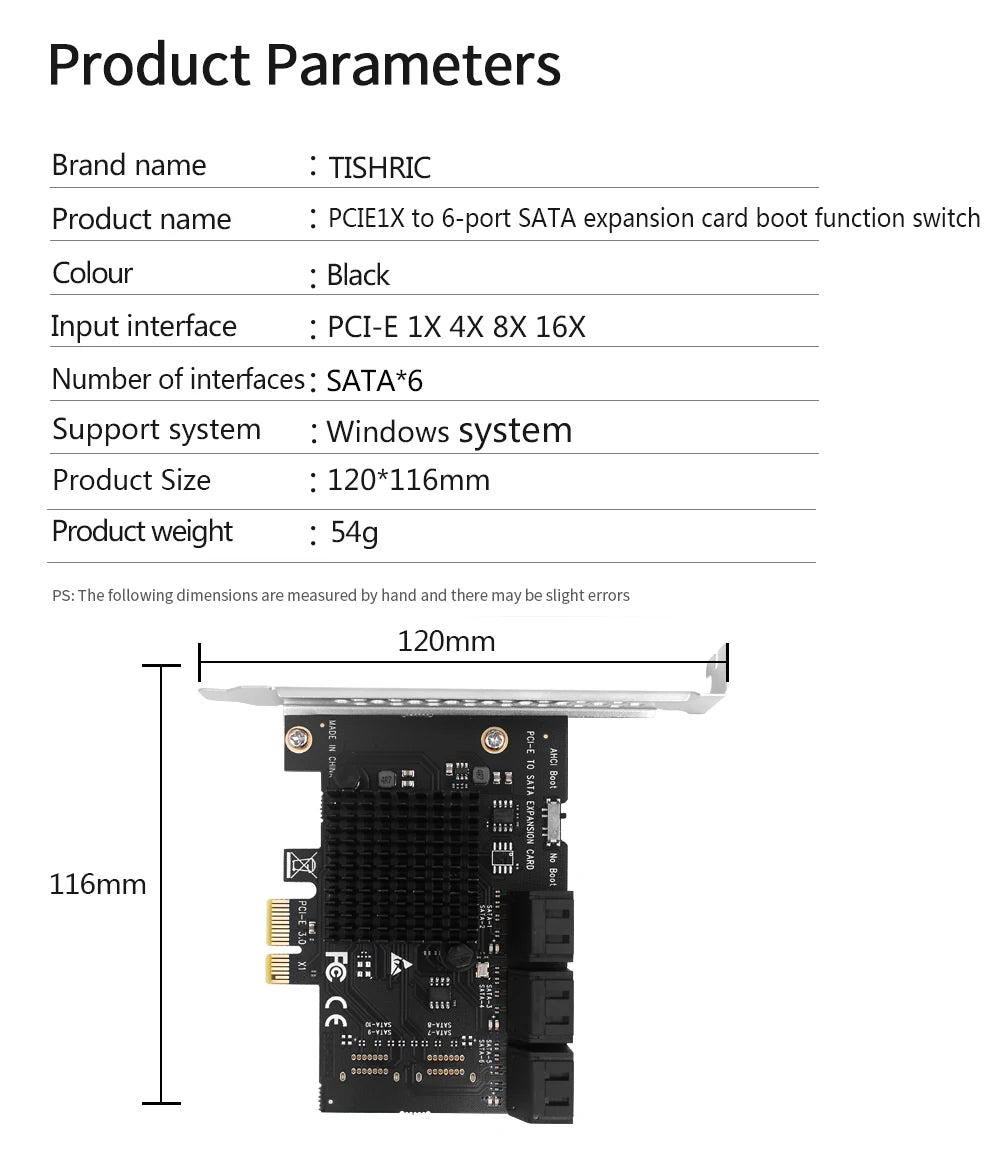 TISHRIC PCI-E 1x 4x 16x To PCIE 1X to 10 Sata PCIE 1X to 6 Sata PCIE