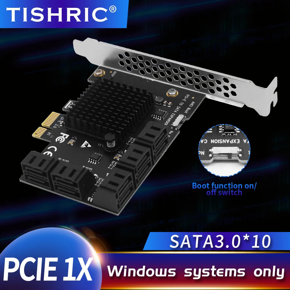 TISHRIC PCI-E 1x 4x 16x To PCIE 1X to 10 Sata PCIE 1X to 6 Sata PCIE