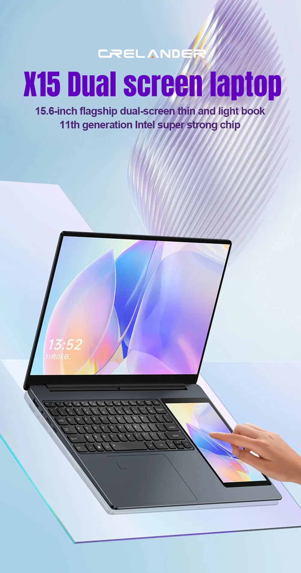 Notebook Intel CRELANDER laptop 15.6" +7" Touch Screen 32GB 1TB 16GB
