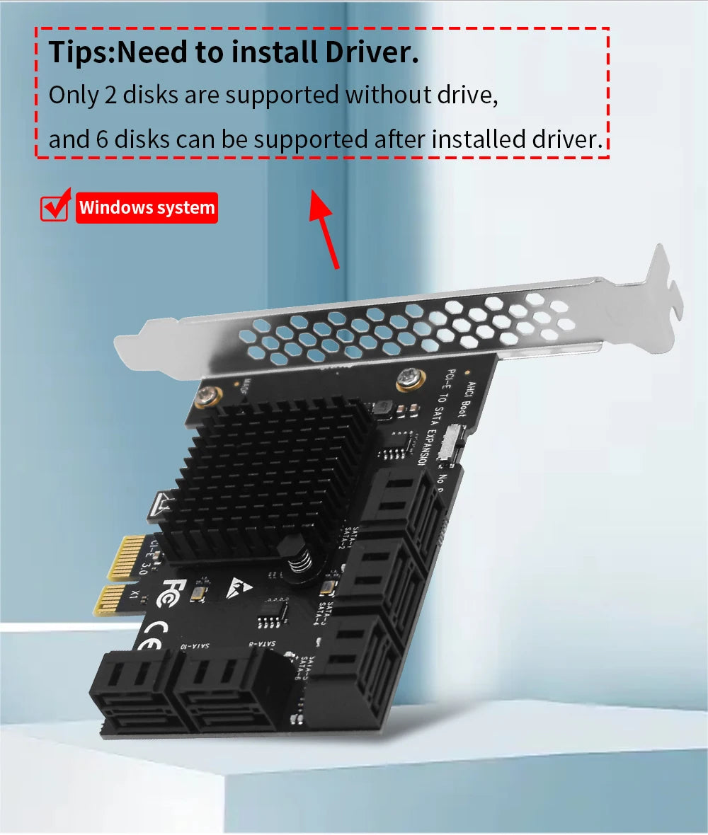 TISHRIC PCI-E 1x 4x 16x To PCIE 1X to 10 Sata PCIE 1X to 6 Sata PCIE