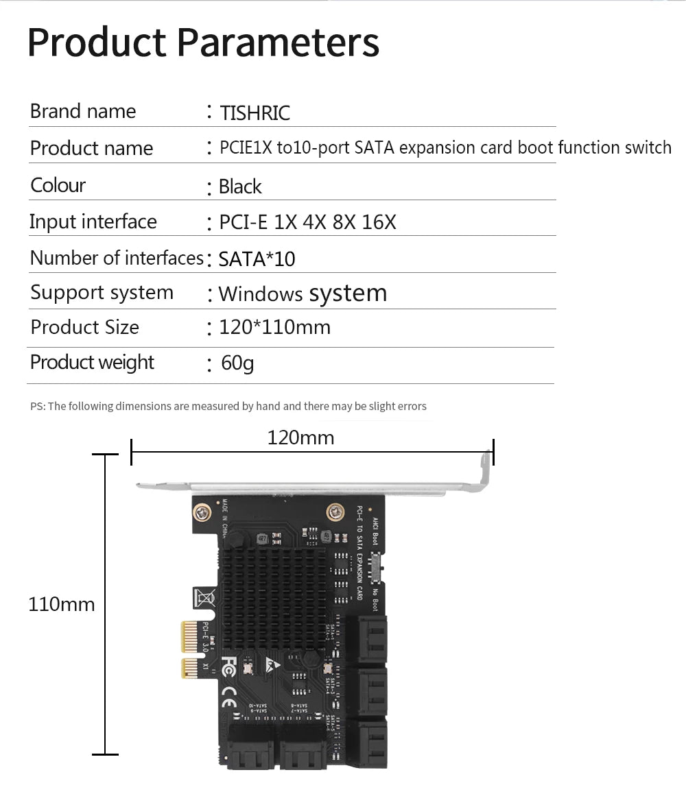 TISHRIC PCI-E 1x 4x 16x To PCIE 1X to 10 Sata PCIE 1X to 6 Sata PCIE