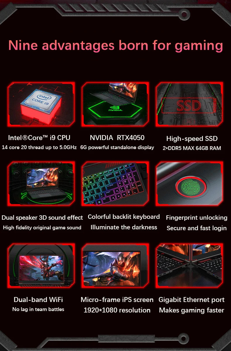 Notebook Gamer 16,1" Intel i9 RTX 4050 – 64GB 4TB SSD
