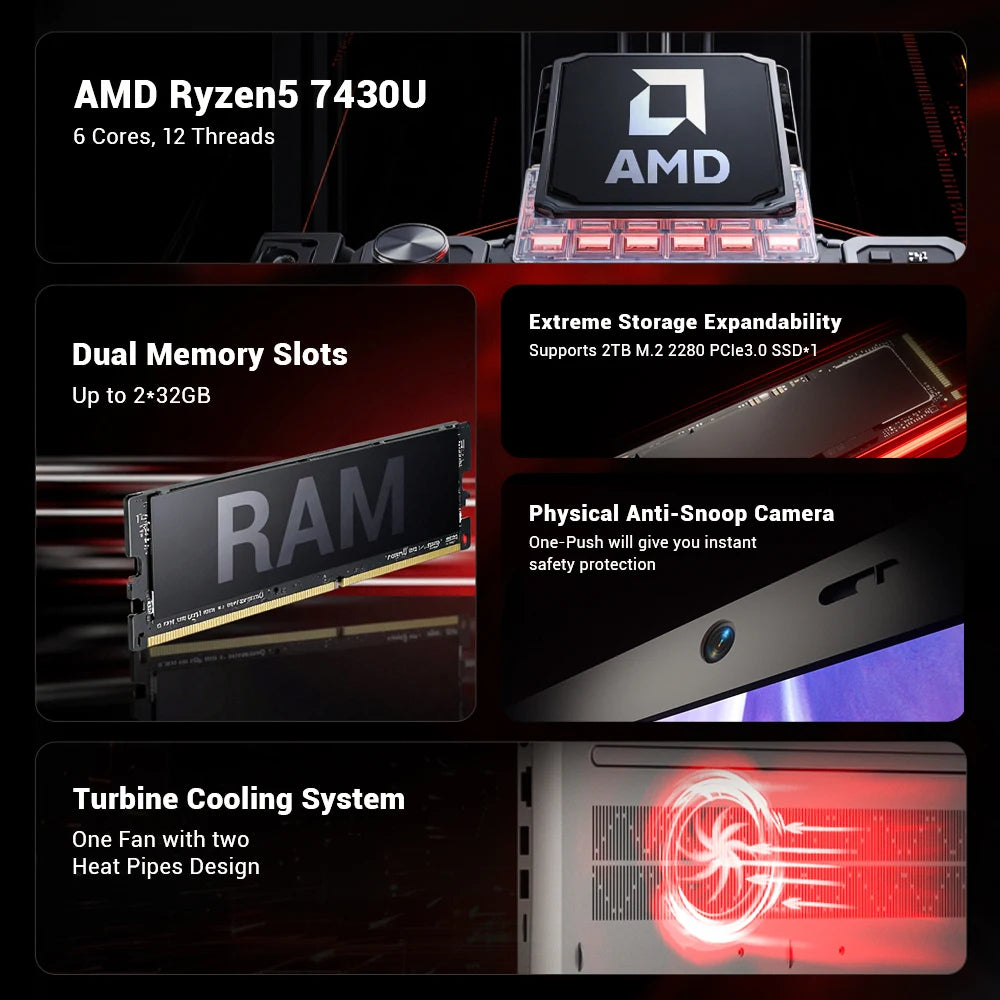 Notebook AMD Firebat AS1 Laptop Ryzen5 7430U 16GB 512GB 3200Mhz 15.6