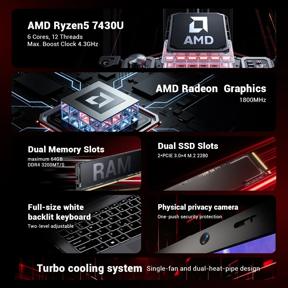 Notebook AMD Firebat AS1 Laptop Ryzen5 7430U 16GB 512GB 3200Mhz 15.6