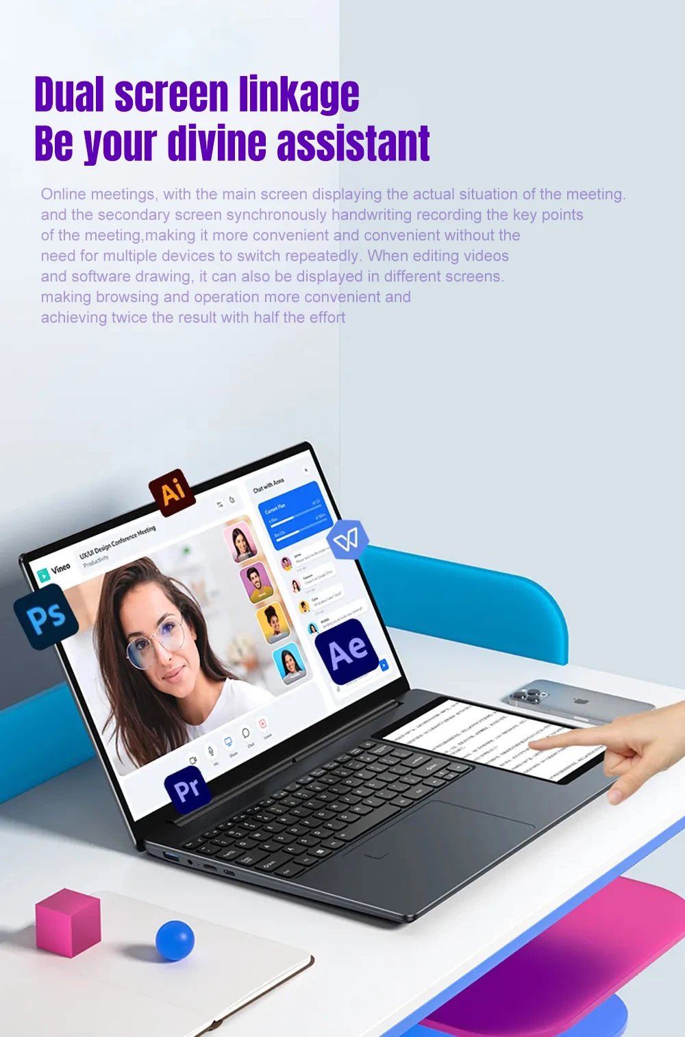 Notebook Intel CRELANDER laptop 15.6" +7" Touch Screen 32GB 1TB 16GB