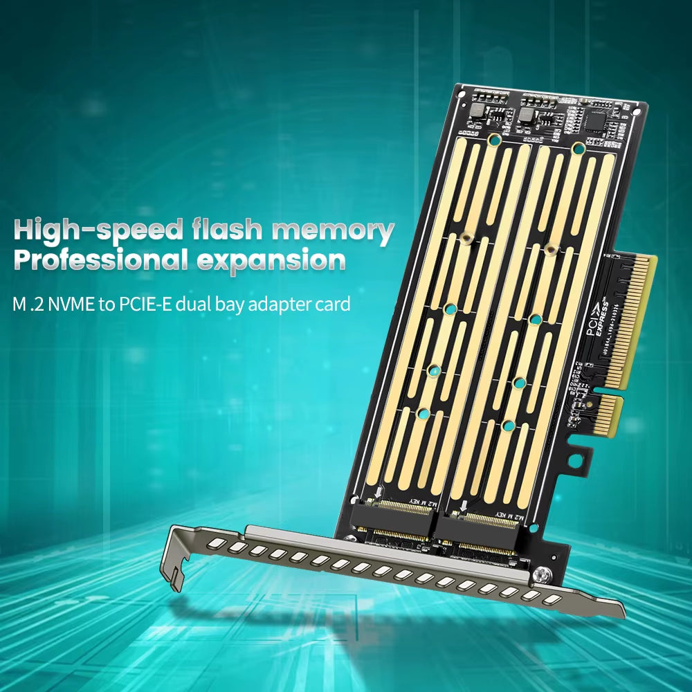 M.2 Nvme&Nvme to PCIE Riser X8/X16 Adapter Card Hard Drive Dual-Disk Interface Gen3 32Gbps Expansion for 2230/2242/2260/2280 SSD